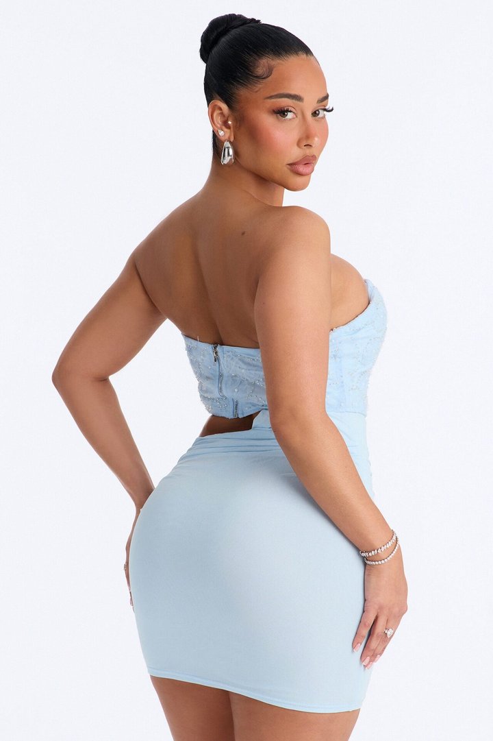 Daniella Embellished Mesh Mini Dress - Light Blue