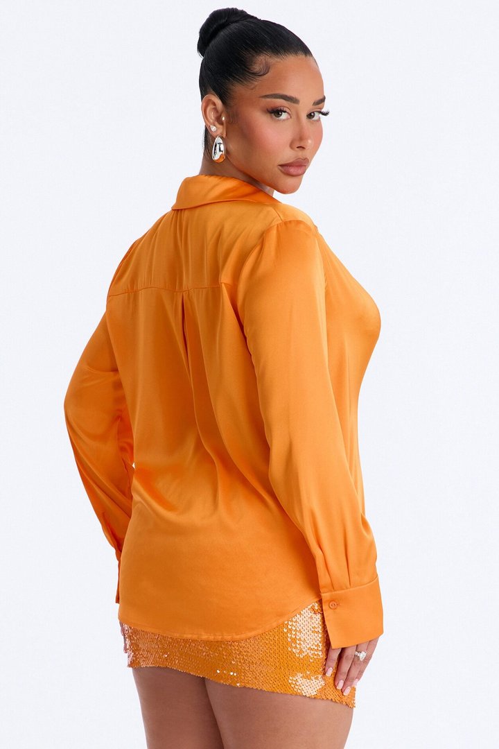 Feelin' Popular Satin Shirt - Tangerine
