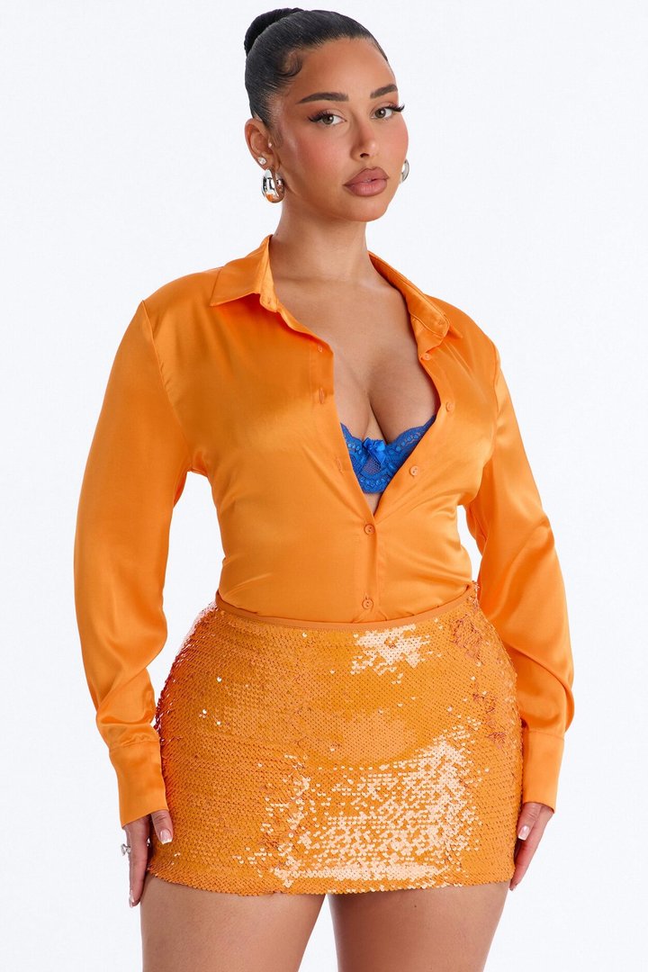 Feelin' Popular Satin Shirt - Tangerine