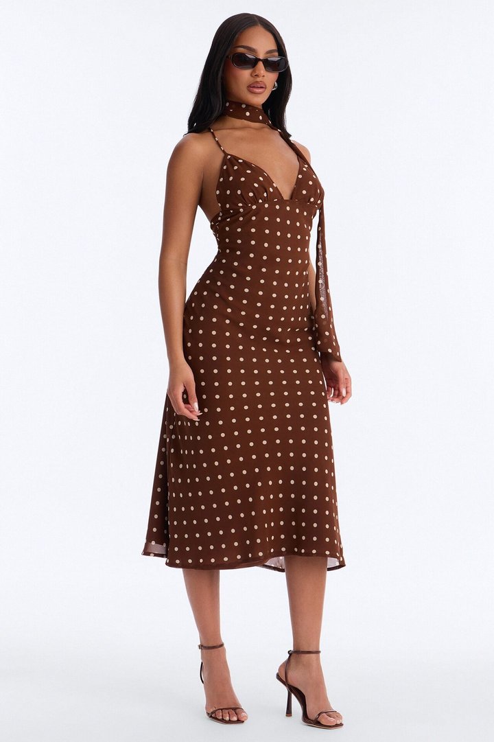 Brunch With The Girls Polka Dot Midi Dress - Brown/combo