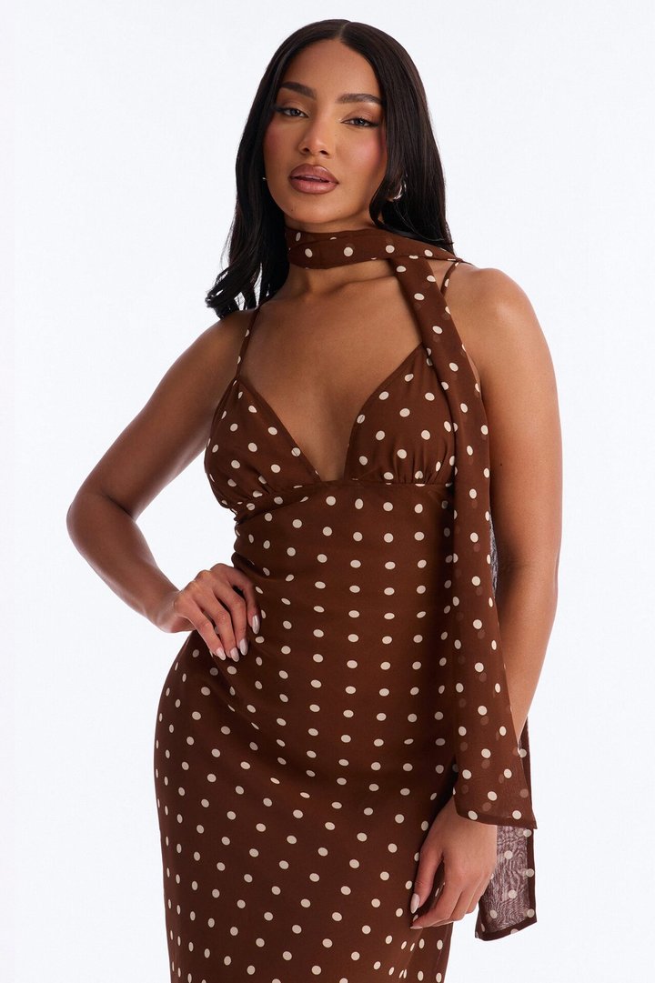 Brunch With The Girls Polka Dot Midi Dress - Brown/combo