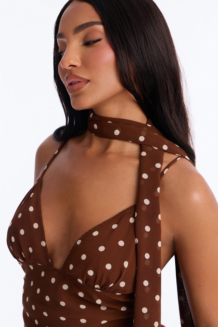 Brunch With The Girls Polka Dot Midi Dress - Brown/combo