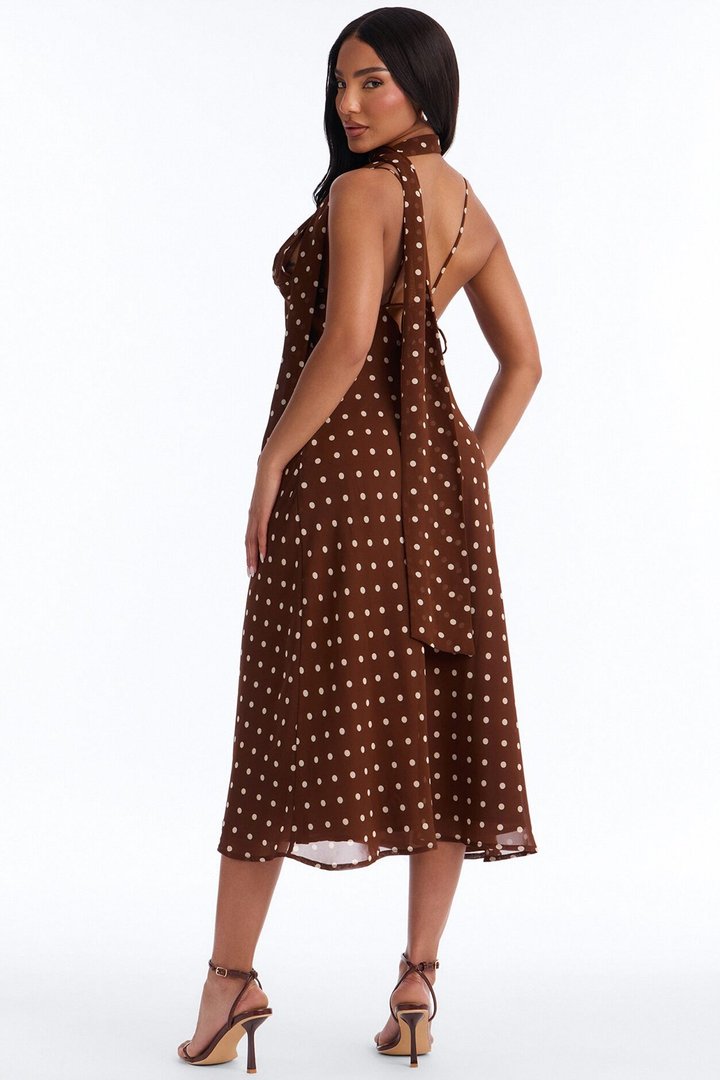 Brunch With The Girls Polka Dot Midi Dress - Brown/combo