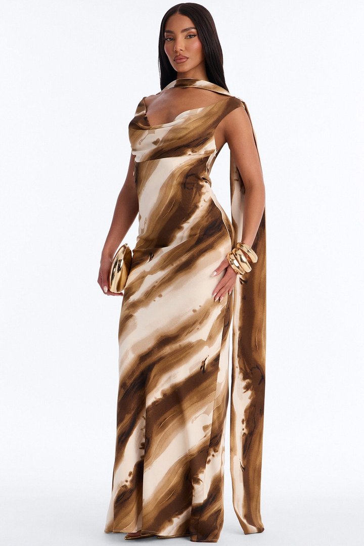 Milana Cowl Neck Maxi Dress - Brown