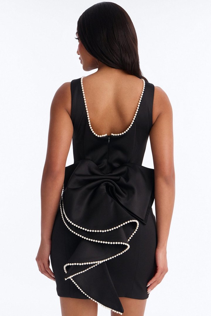 Bride Time Bow Mini Dress - Black