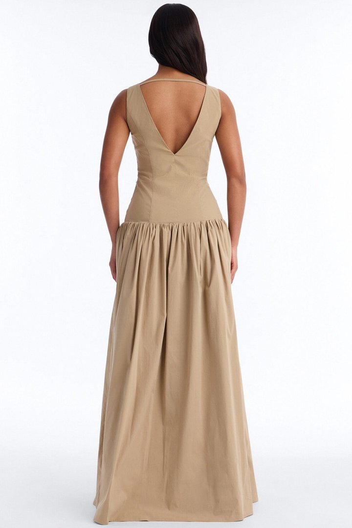 Everly Drop Waist Button Up Maxi Dress - Taupe