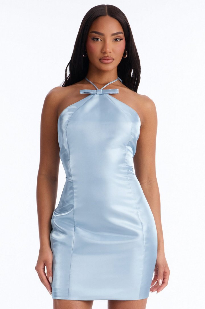 Andrea Sleeveless Taffeta Mini Dress - Dusty Blue