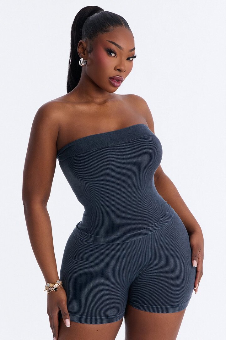 Off Duty Mineral Washed Strapless Short Set - Black