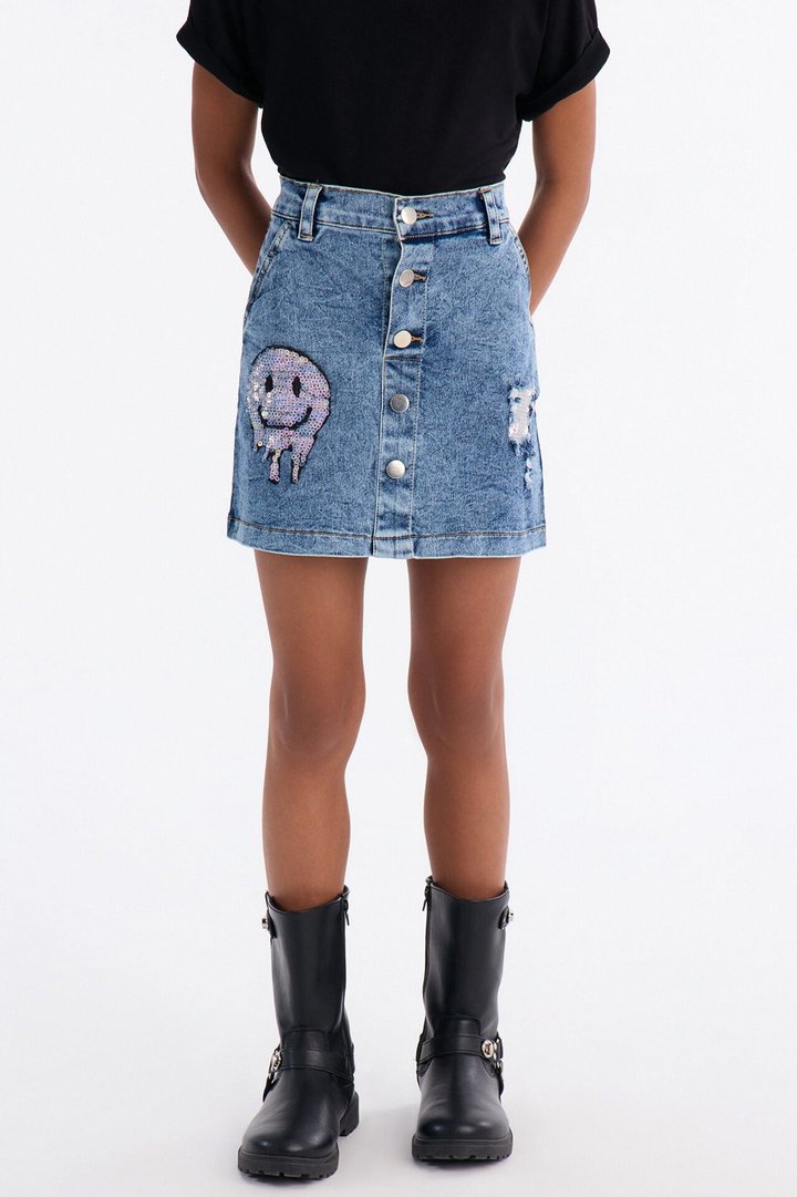 Mini All About It Button Front Denim Skirt - Medium Wash