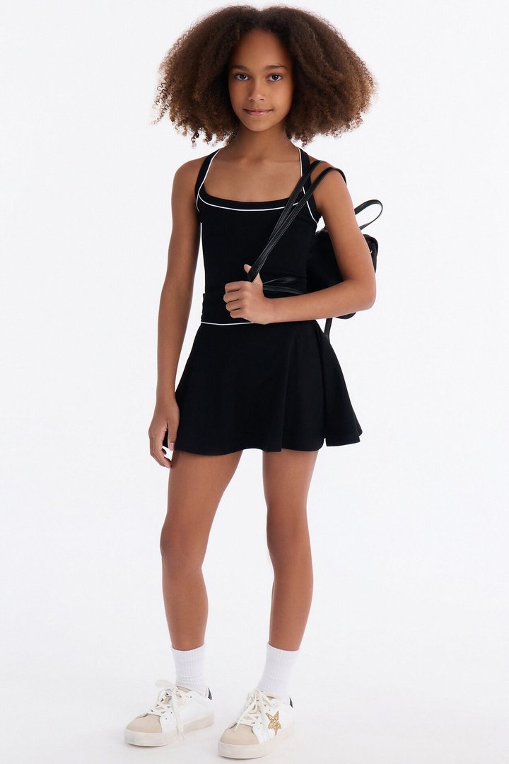 Mini Match The Vibes Ribbed Skirt Set - Black