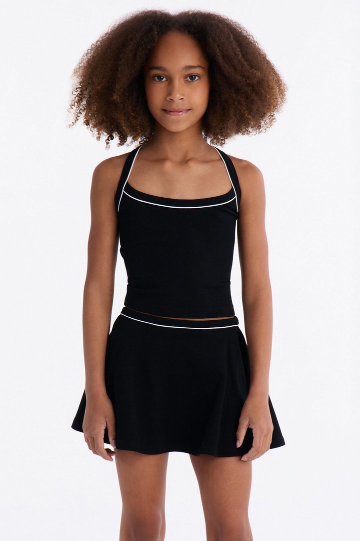 Mini Match The Vibes Ribbed Skirt Set - Black