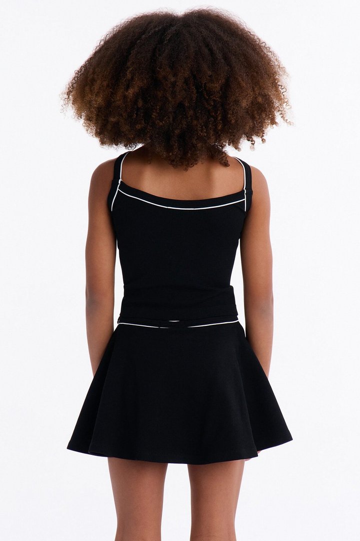 Mini Match The Vibes Ribbed Skirt Set - Black
