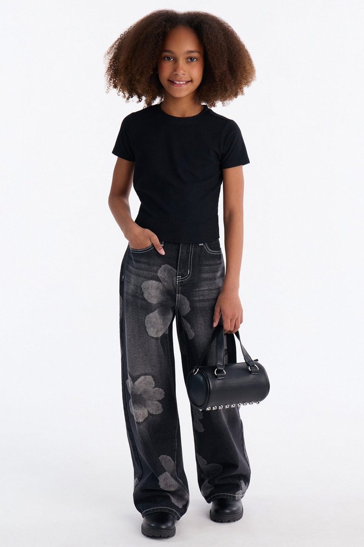 Mini Born To Bloom Baggy Denim Jeans - Black Wash