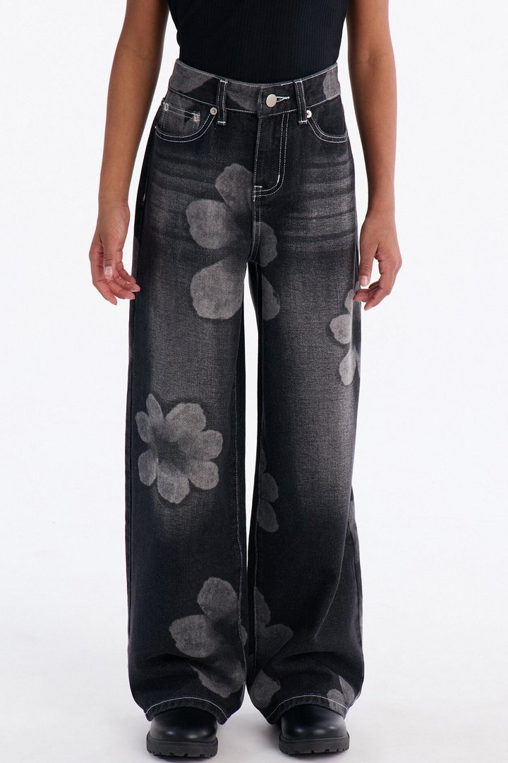 Mini Born To Bloom Baggy Denim Jeans - Black Wash