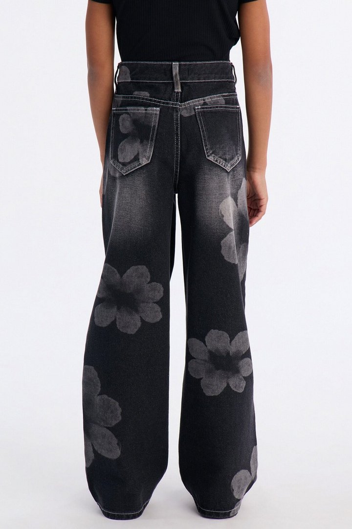 Mini Born To Bloom Baggy Denim Jeans - Black Wash
