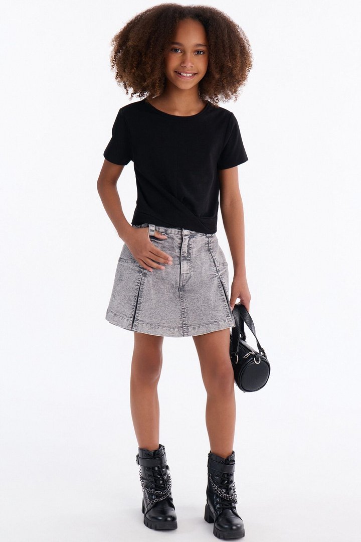 Mini Trust In It Denim Skort - Grey