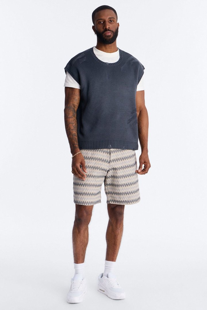 Shredline Desgastado Frayed Sweater Vest - Olive