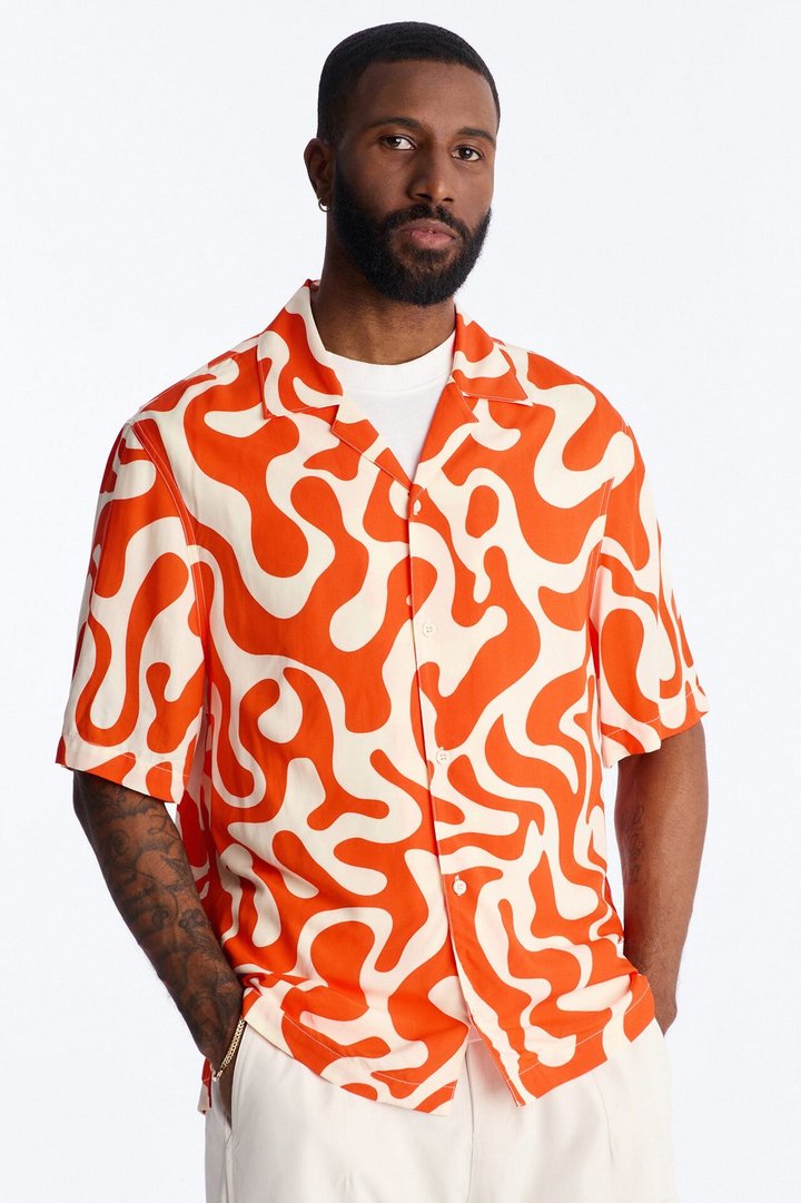 Bold Metric Cuban Shirt - Orange
