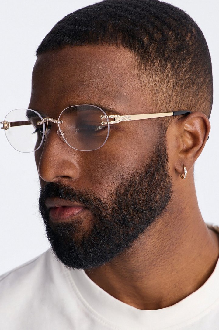 Embellished Round Frameless Metal Sunglasses - Gold