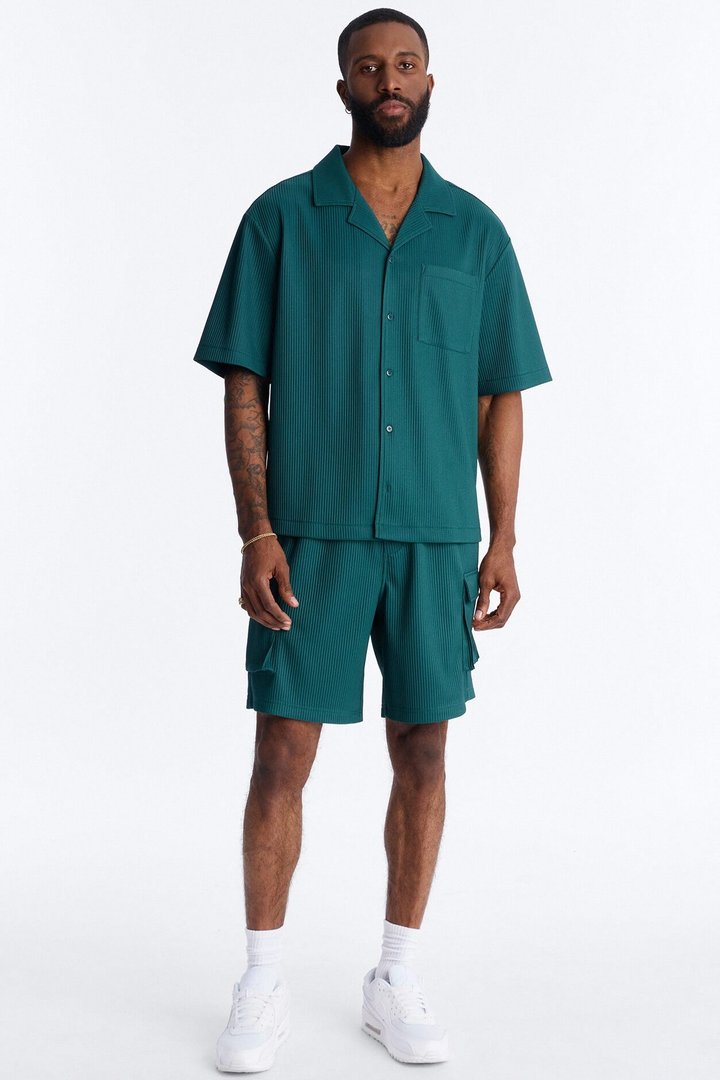 Show Up Short Sleeve Cuban Shirt - Teal