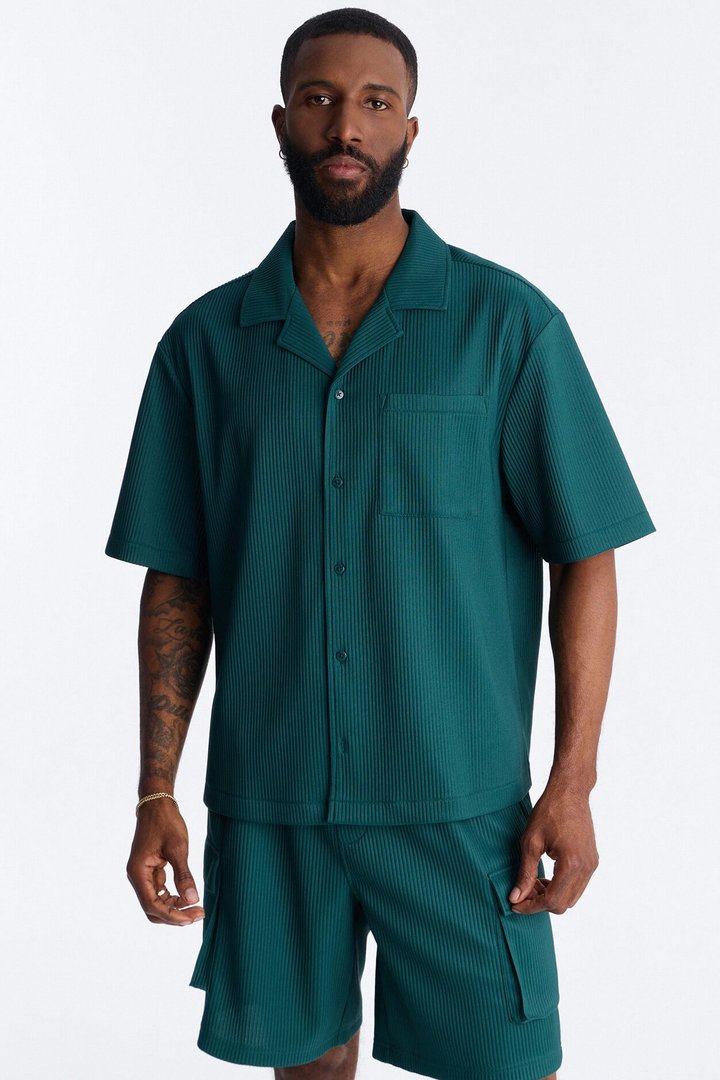Show Up Short Sleeve Cuban Shirt - Teal
