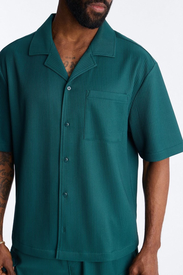 Show Up Short Sleeve Cuban Shirt - Teal