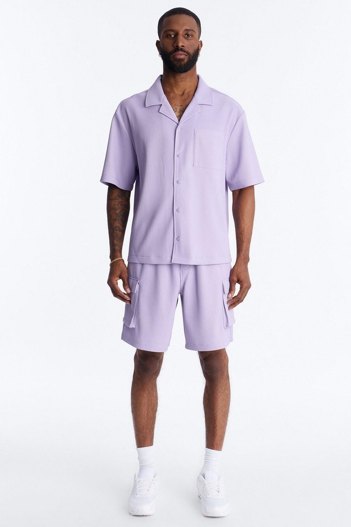 Show Up Short Sleeve Cuban Shirt - Lavender