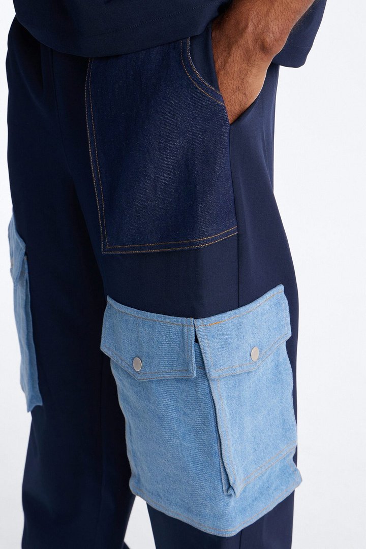Baggy Blueprint Contrast Cargo Pant - Indigo