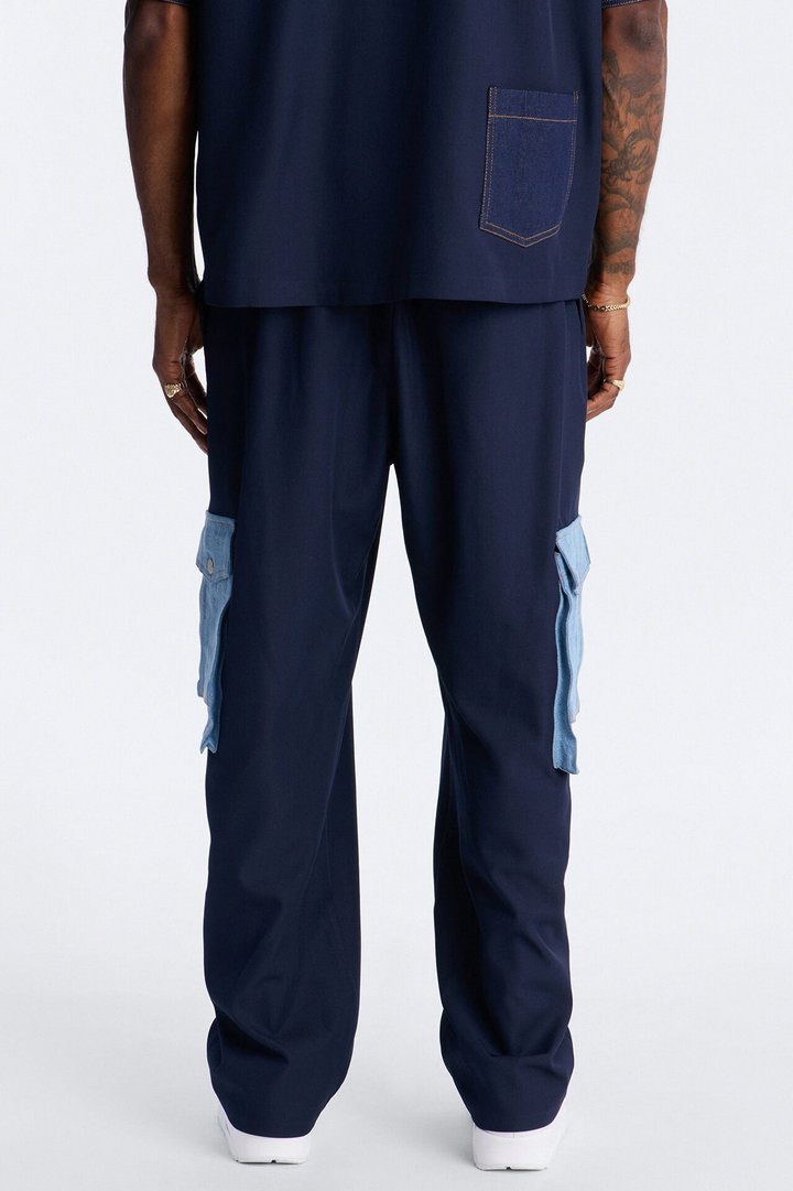 Baggy Blueprint Contrast Cargo Pant - Indigo