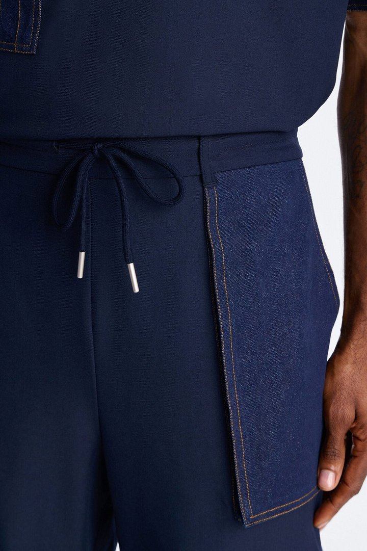 Baggy Blueprint Contrast Cargo Pant - Indigo