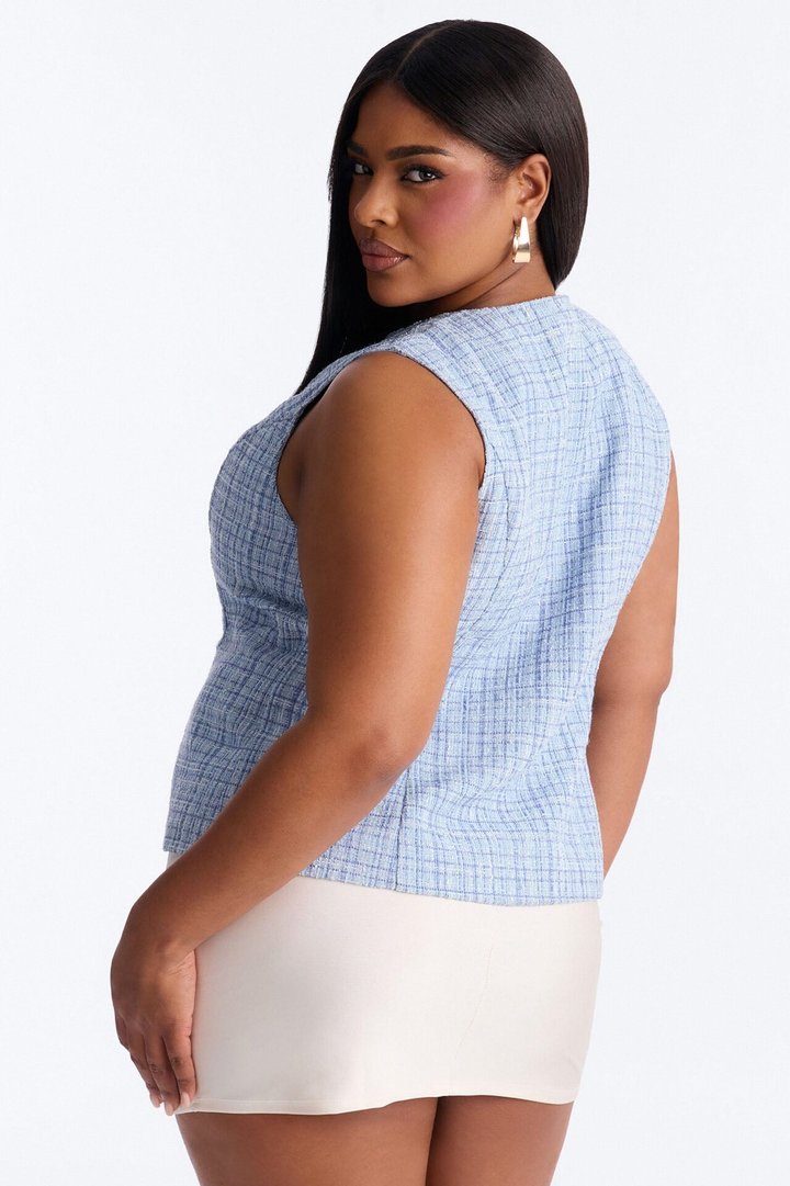Elegant Love Tweed Vest Top - Blue
