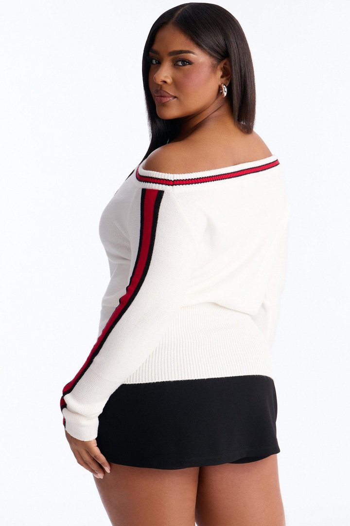 All You Need Off Shoulder Lace Up Sweater Top - White/combo