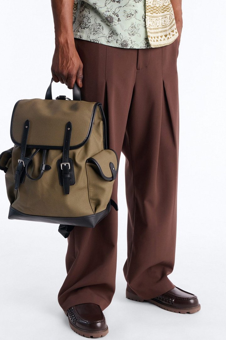 Canvas Dual Buckle Drawstring Backpack - Olive