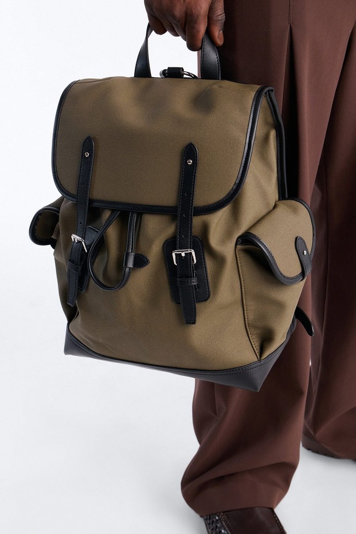 Canvas Dual Buckle Drawstring Backpack - Olive
