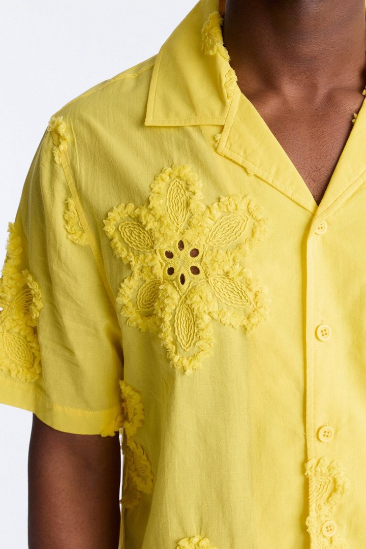 Dusty Bloom Cuban Collar Shirt - Mustard