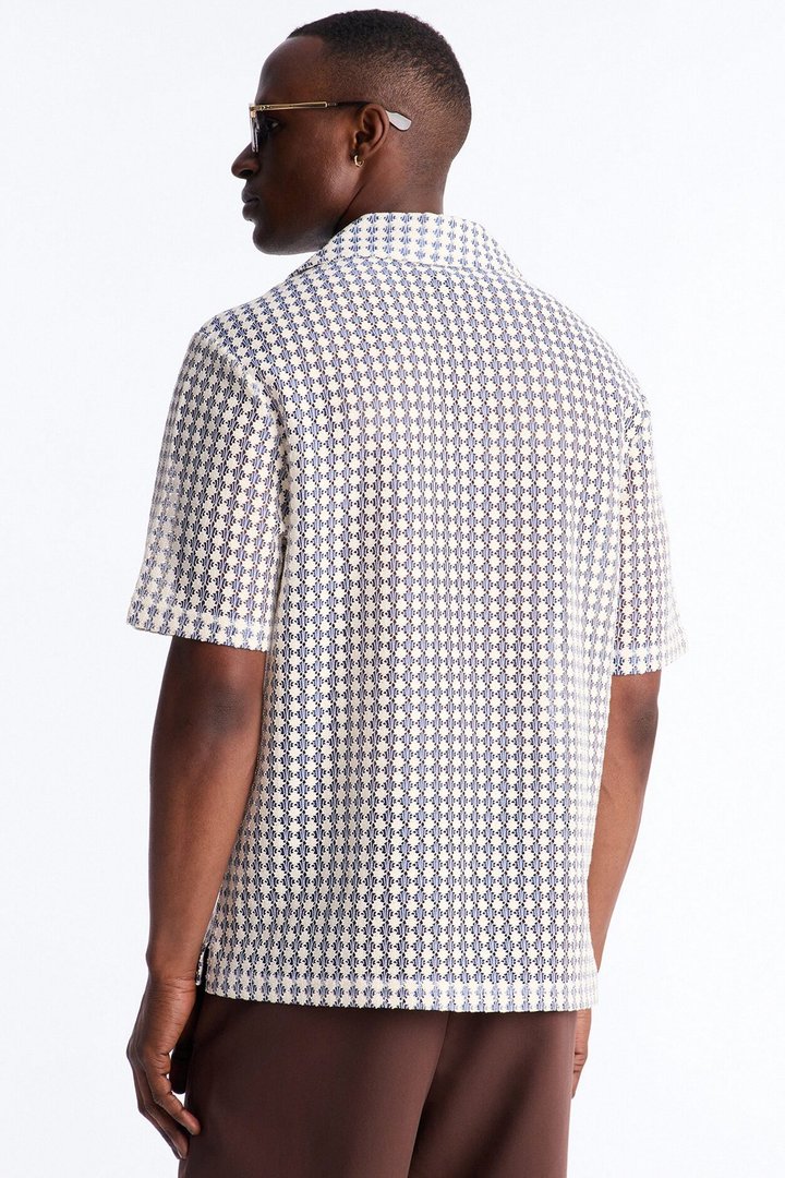 Skypuff Cloud Short Sleeve Cuban Collar Button Up Shirt - Blue