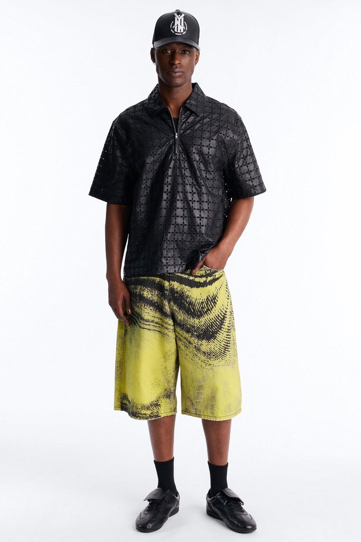 Baggy All The Wavez Printed Denim Short - Neon Yellow