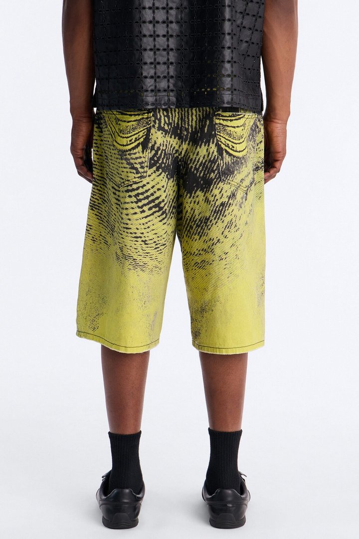 Baggy All The Wavez Printed Denim Short - Neon Yellow