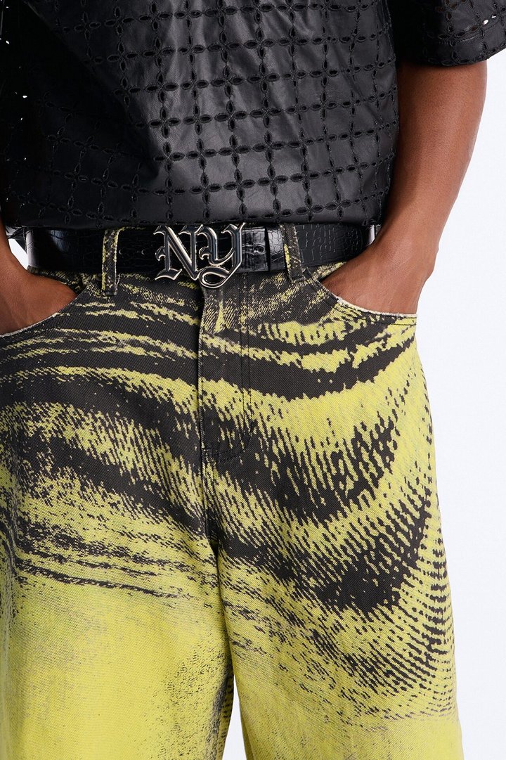 Baggy All The Wavez Printed Denim Short - Neon Yellow