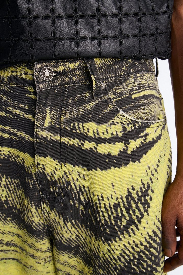 Baggy All The Wavez Printed Denim Short - Neon Yellow