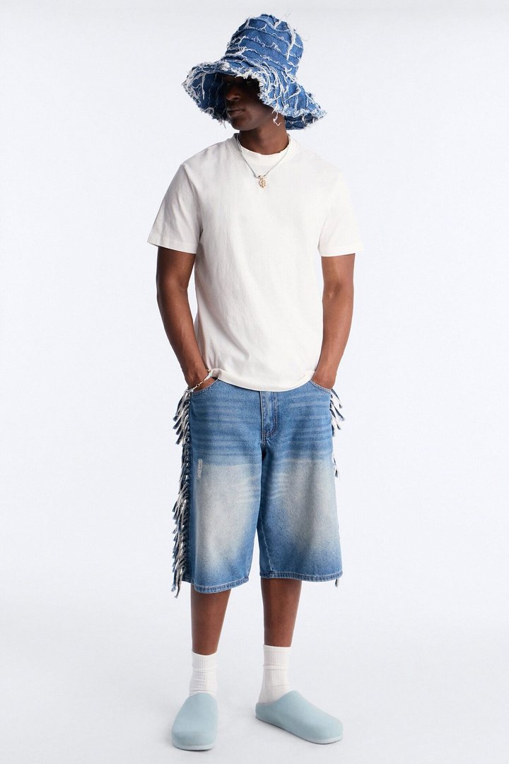 Baggy Rodeo Fringe Denim Short - Vintage Blue Wash