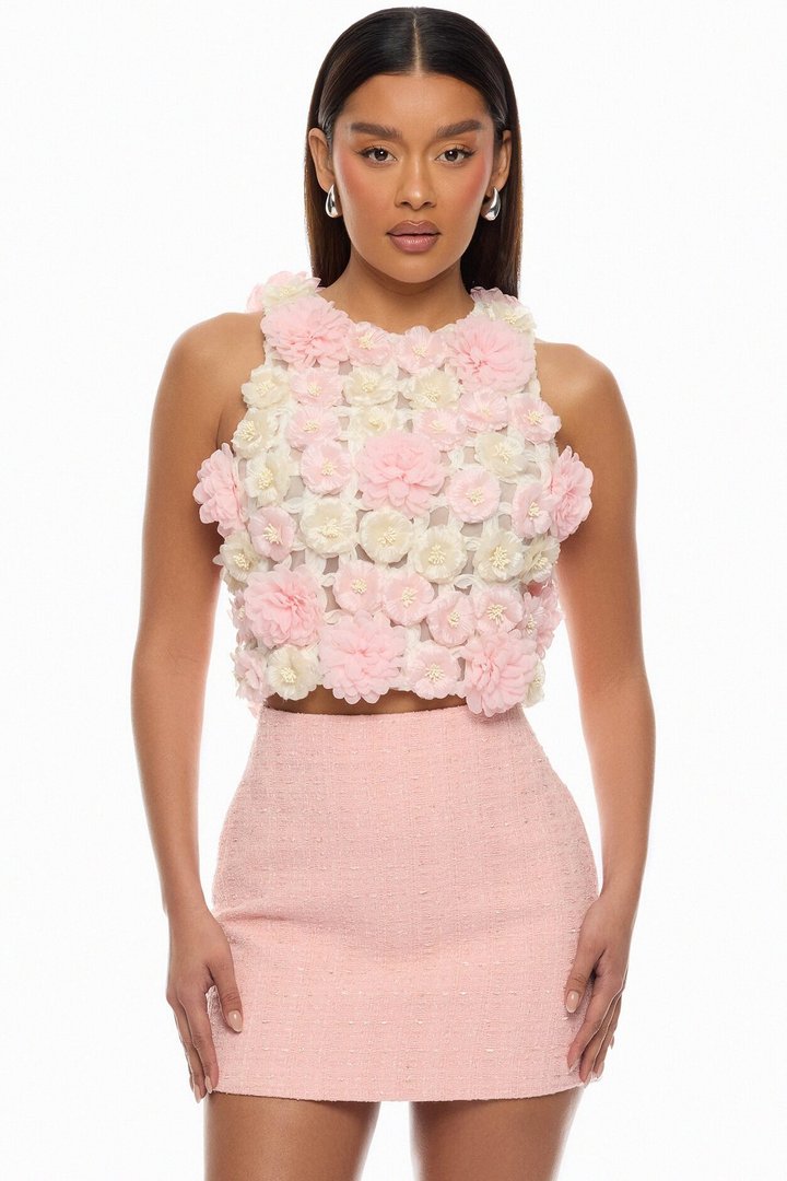 Blushing Bloom Floral Applique Top - Pink/combo