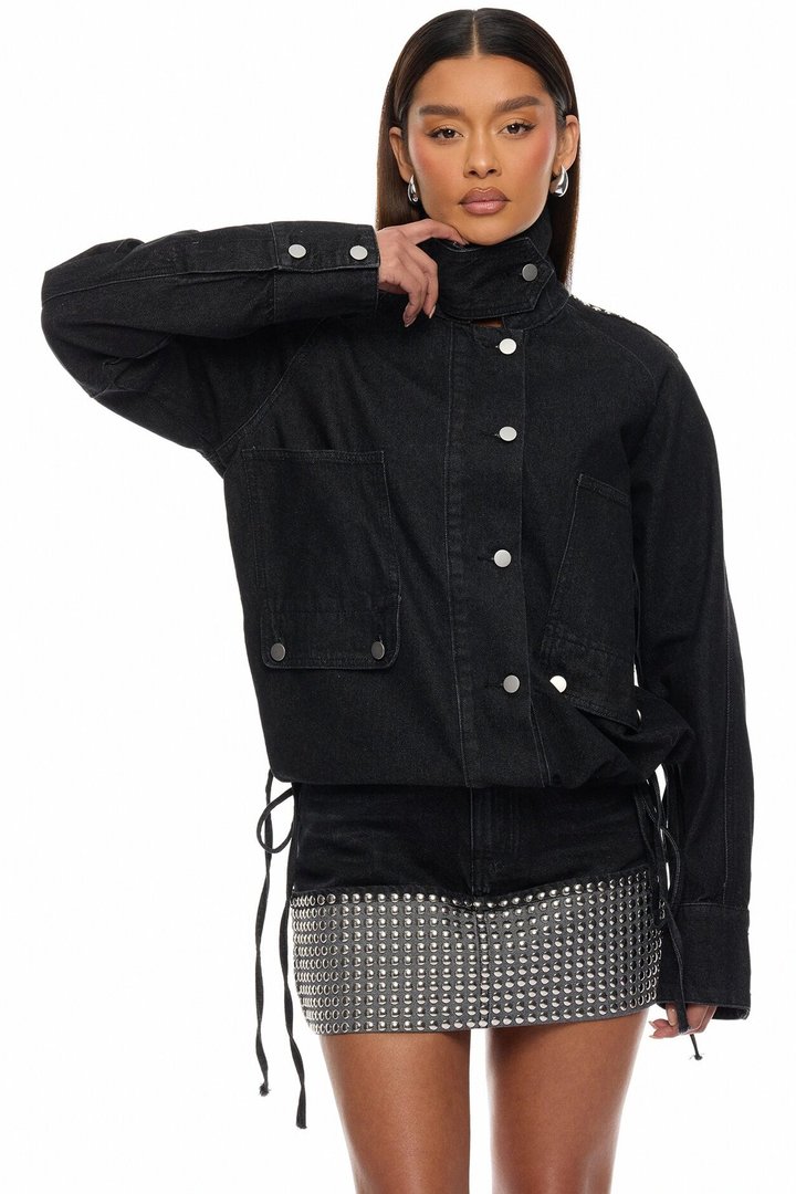 Too Cool Studded Denim Mini Skirt Set - Black