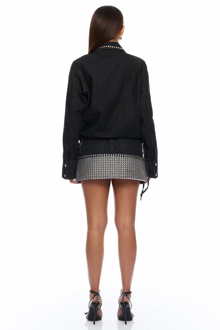 Too Cool Studded Denim Mini Skirt Set - Black