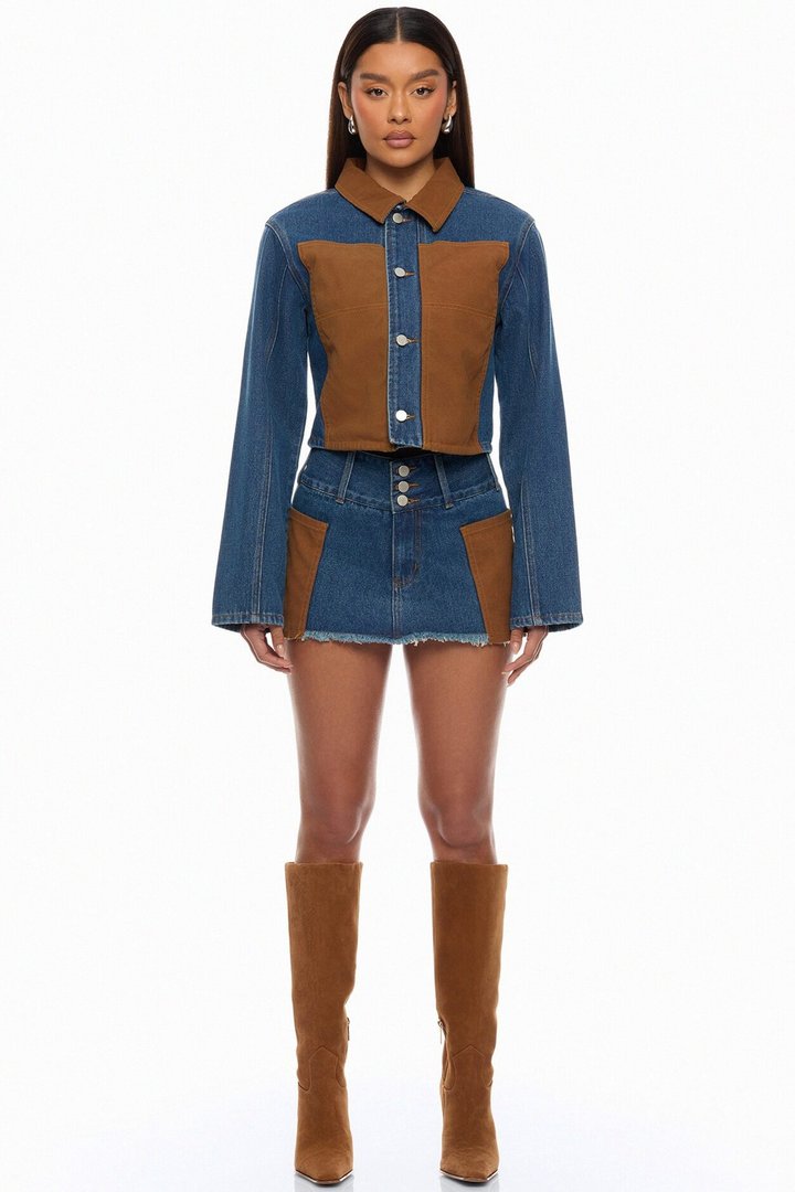 Sadie Patchwork Mini Skirt Set - Denim