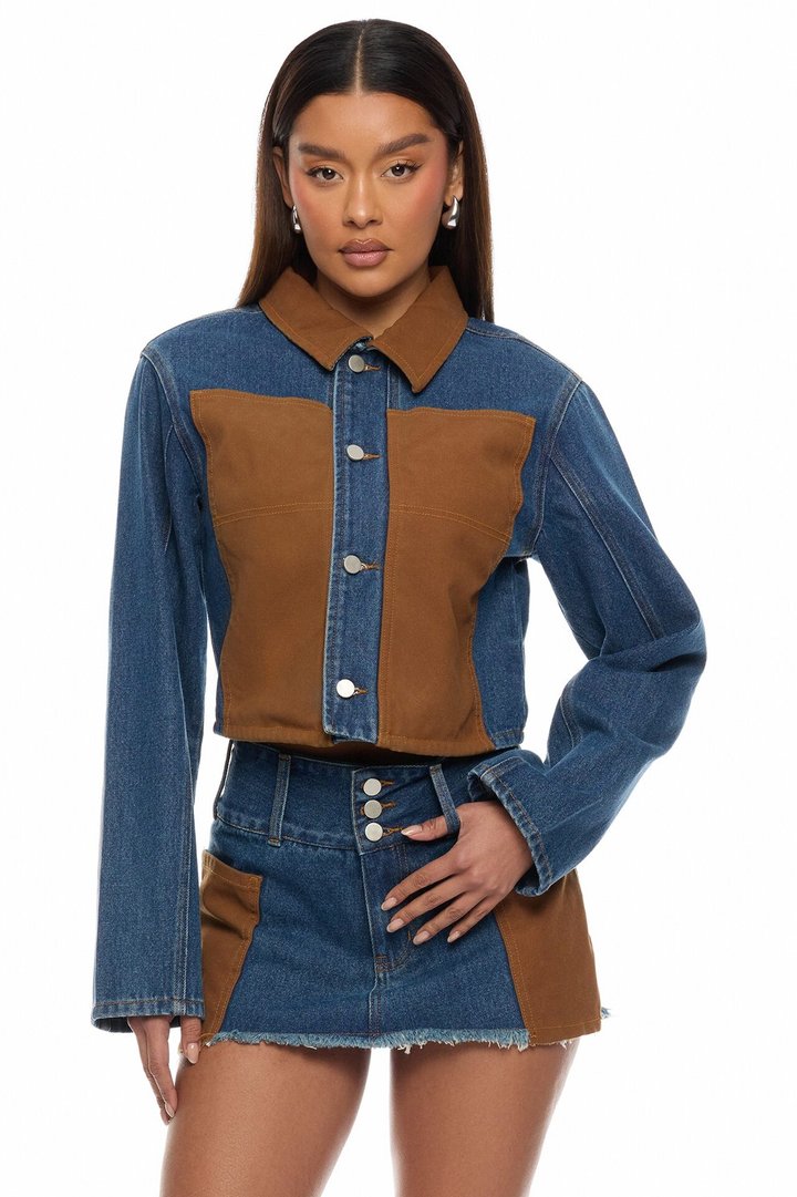 Sadie Patchwork Mini Skirt Set - Denim