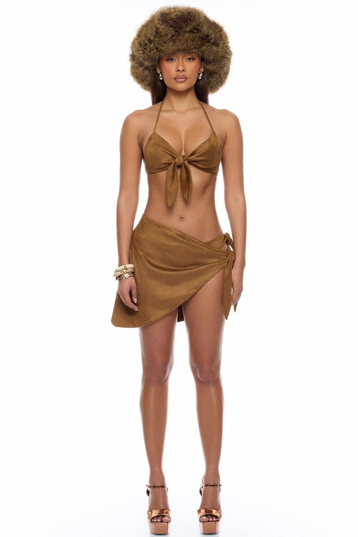 Desert Living 3 Piece Suede Sunsuit Set - Brown