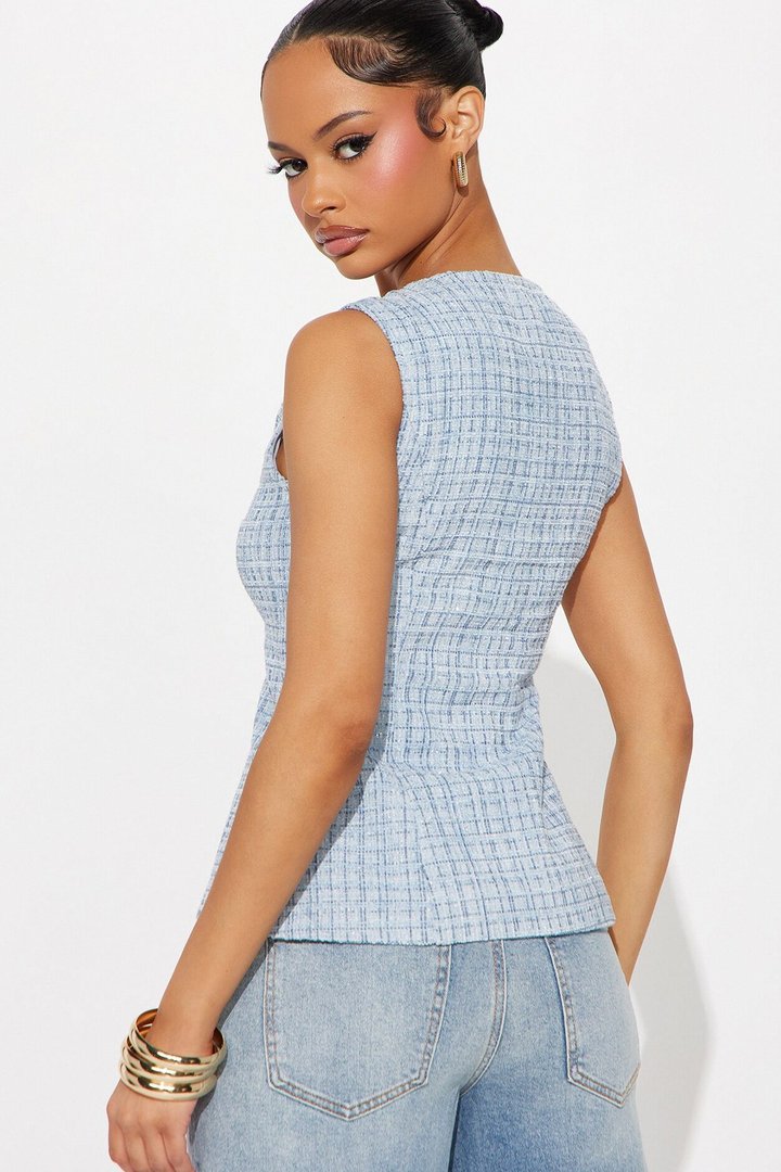 Elegant Love Tweed Vest Top - Blue