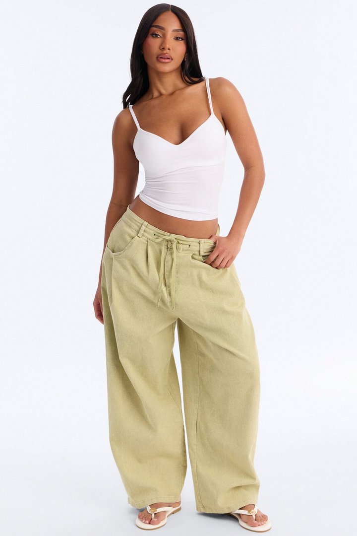 Georgie Washed Twill Barrel Leg Pant 33″ - Green