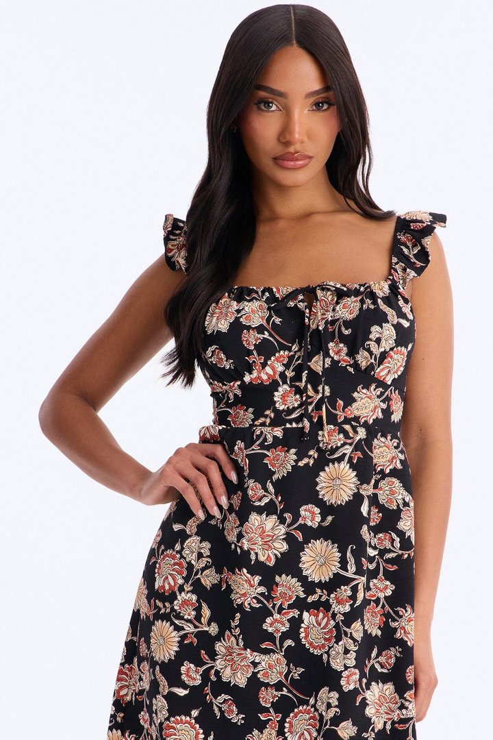 Jolene Floral Airflow Mini Dress - Black